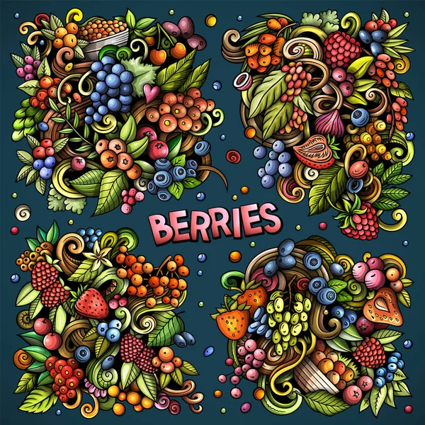 Berries Cartoon Raster Doodle Designs Set Colorful Detailed Compositions Lot — Stock Photo, Image