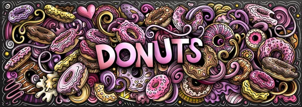 Tecknad Raster Donuts Doodle Illustration Har Mängd Olika Söta Livsmedel — Stockfoto