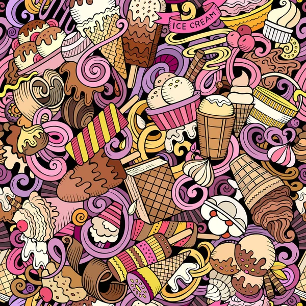 Мультфильм Каракули Мороженое Плавный Узор Фон Символами Мороженого Предметов Красочный — стоковый вектор