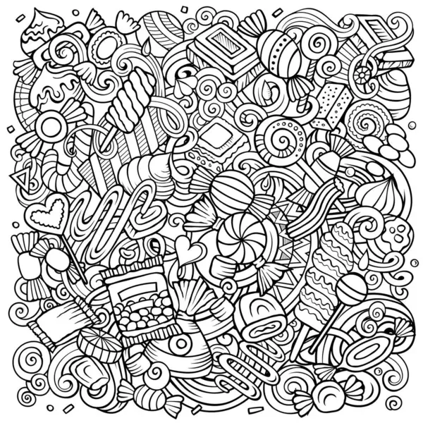 Cukierki Kreskówki Raster Doodles Ilustracji Słodkie Jedzenie Elementy Słodyczy Tło — Zdjęcie stockowe