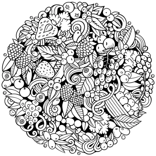 Jagodowe Owoce Kreskówki Raster Doodles Ilustracji Naturalne Elementy Żywności Tło — Zdjęcie stockowe