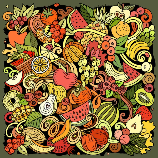 Frutas Frescas Desenhos Animados Raster Doodles Ilustração Natureza Elementos Alimentares — Fotografia de Stock