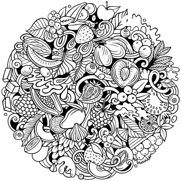 Φρέσκα Φρούτα Καρτούν Raster Doodles Γύρο Εικονογράφηση Φύση Στοιχεία Τροφίμων — Φωτογραφία Αρχείου