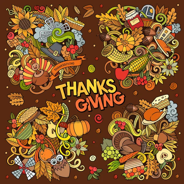 Happy Thanksgiving Day Cartoon Vector Doodle Illustration Colorful Detailed Designs — Stock Vector