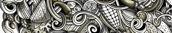 Mexikansk Mat Handritad Doodle Banner Tecknad Detaljerad Flygblad Mexiko Kök — Stock vektor