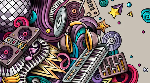 Disco Music Handgezeichnetes Doodle Banner Cartoon Detaillierte Flyer Musikalische Identität — Stockvektor