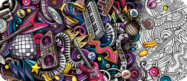 Disco Music Ręcznie Rysowane Baner Doodle Szczegółowa Ulotka Kreskówki Muzyczna — Wektor stockowy