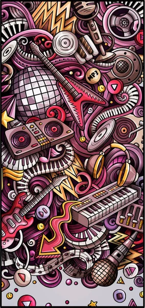 Disco Music Desenhado Mão Doodle Banner Folheto Detalhado Dos Desenhos — Vetor de Stock