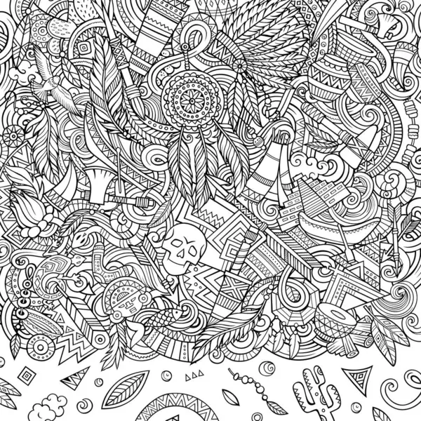 Рідна Американська Рука Намальована Растровими Каракулями Рамка Дизайн Кордону Племені — стокове фото
