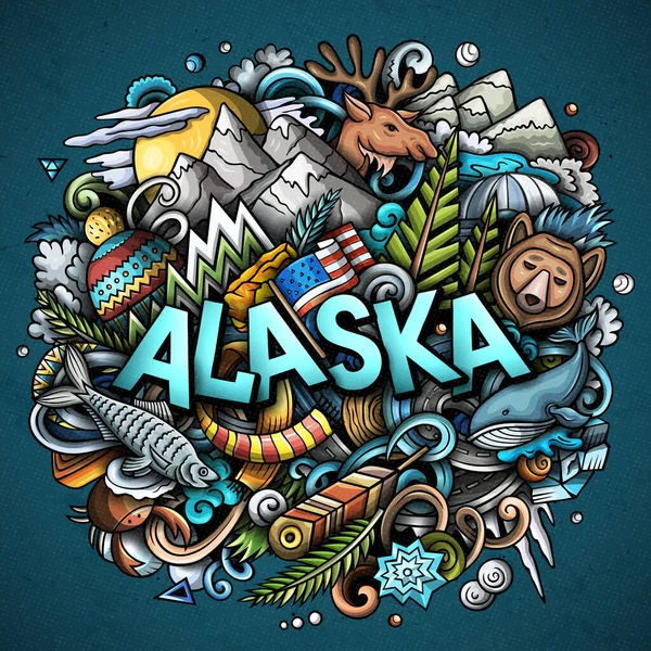 Алясці Намальовано Ілюстрацію Карикатурних Каракулів Смішний Дизайн Штату Сша Творче — стокове фото