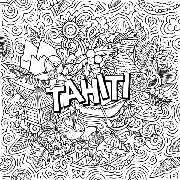 Таїті Намальована Карикатурна Ілюстрація Творчий Смішний Фон Ручний Текст Елементами — стокове фото
