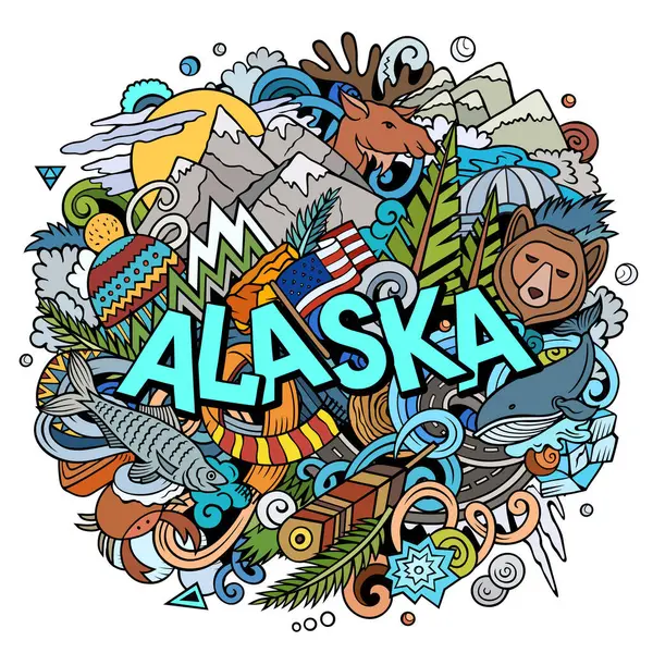 Алясці Намальовано Ілюстрацію Карикатурних Каракулів Смішний Дизайн Штату Сша Творче — стокове фото