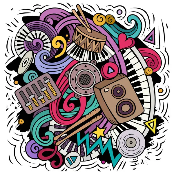 Music Cartoon Vector Illustration Colorful Detailed Composition Lot Musical Objects Stock Vector