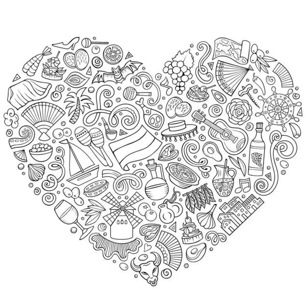 Sketchy Vector Set Spain Cartoon Doodle Objects Symbols Items Heart Stock Vector