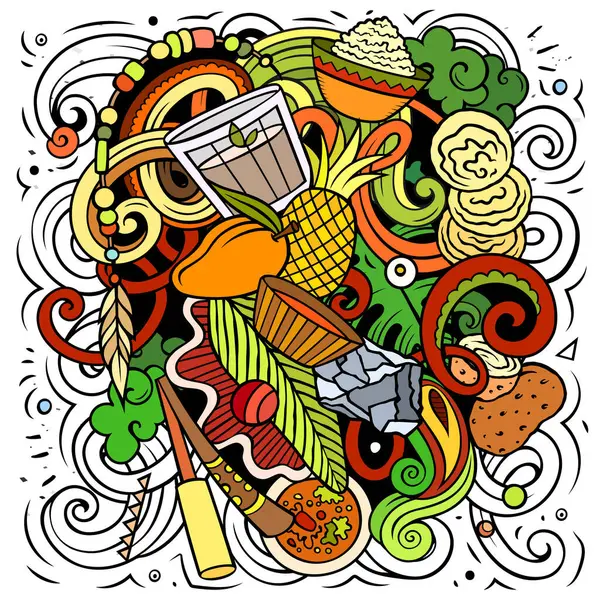 ガイアナの手描きの漫画の落書きイラスト おかしい旅行のデザイン クリエイティブベクターの背景 ラテンアメリカの国の要素とオブジェクト — ストックベクタ