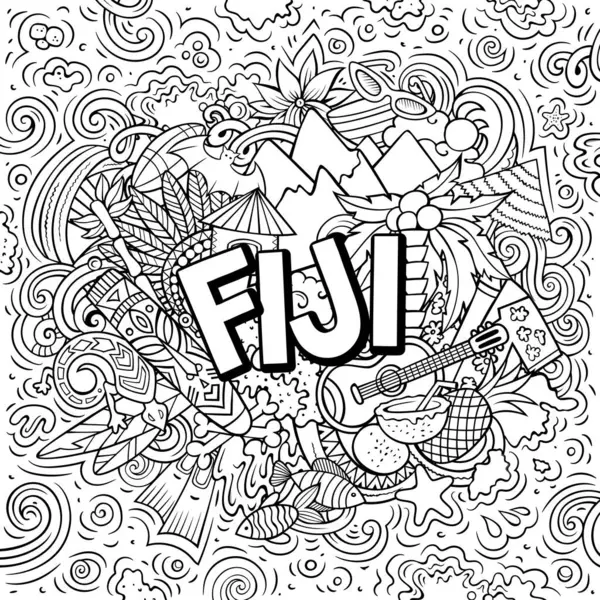 Fiji Dibujado Mano Dibujos Animados Garabatos Ilustración Diseño Viaje Divertido — Vector de stock