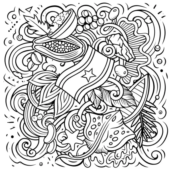スリナム手描きの漫画の落書きイラスト おかしい旅行のデザイン クリエイティブベクターの背景 ラテンアメリカの国の要素とオブジェクト — ストックベクタ
