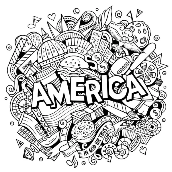 Εικονογράφηση Καρτούν Στην Αμερική Αστείο Αμερικάνικο Σχέδιο Δημιουργική Τέχνη Διάνυσμα Εικονογράφηση Αρχείου