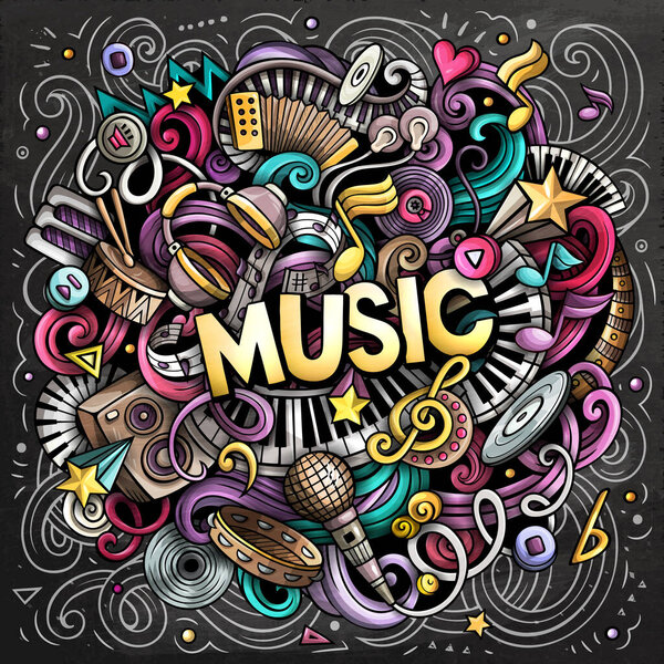 Música Dibujada Mano Garabatos Ilustración Diseño Musical Elementos Sonido Objetos — Foto de Stock
