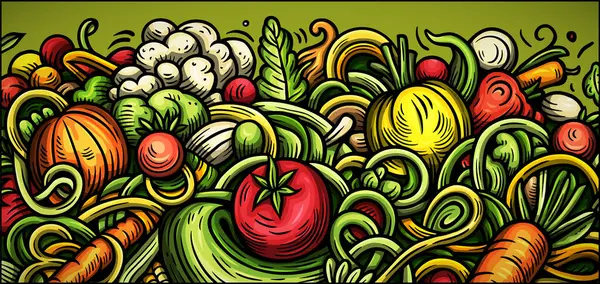 stock image Vegetables cartoon doodle background. Veggies banner design. Nature elements and objects illustration. Bright colors funny picture.