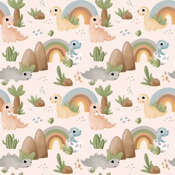 seamless pattern with dinosaur. cute handdrawn animals