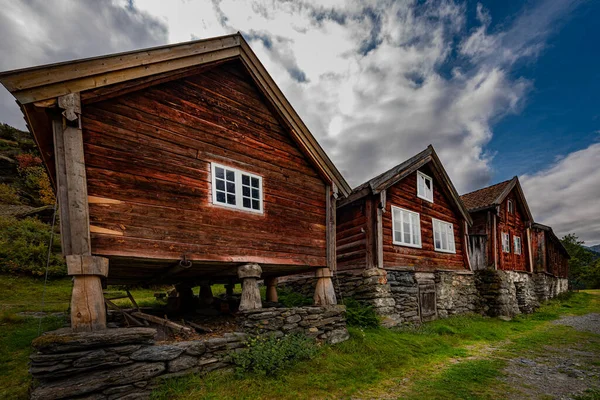 Casas Tradicionais Norueguesas Otternes Bygdetun Aurlands Fjord Sogn Fjordane Noruega — Fotografia de Stock