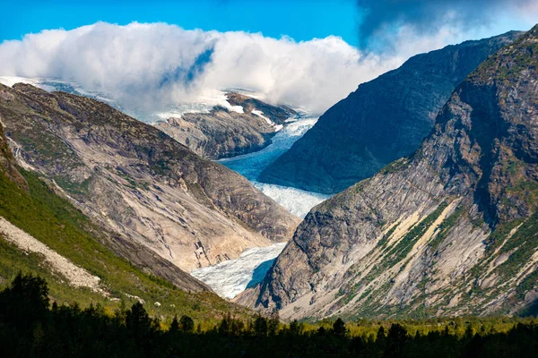 Nigardsbreen Ledovec Jak Vidět Návštěvnického Centra Jostedal — Stock fotografie