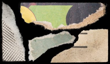 Siyah arkaplanda yırtılmış eski kağıt parçaları