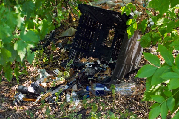garbage from electrical appliances in the forest belt