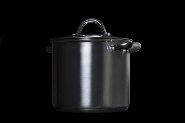 Stainless Steel Pan Black Background — Stock Photo, Image