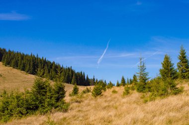 Gökyüzünün arka planında doğa dağı manzarası