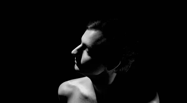 Εκφραστική Φωτογραφία Ασπρόμαυρο Πορτραίτο Ενός Τύπου Έντονο Φως — Φωτογραφία Αρχείου