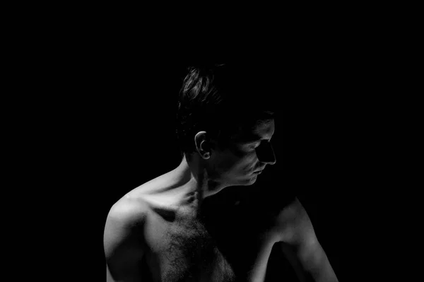 Expresivní Fotografie Černobílý Portrét Člověka Tvrdým Světlem — Stock fotografie