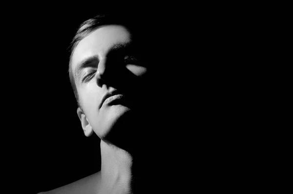 Schwarz Weiß Foto Großes Portrait Halb Gesicht Beleuchtet — Stockfoto