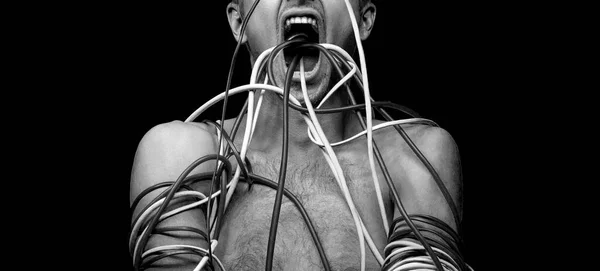 wires coming out of the guy\'s mouth