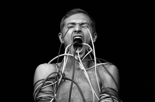 wires coming out of the guy\'s mouth