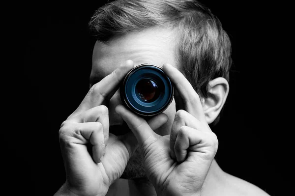 Black White Portrait Guy Looking Lens — Stock Photo, Image