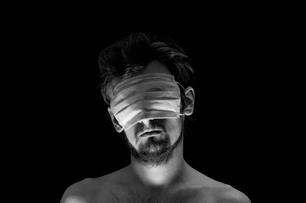 Portrait Guy Black Background Mask His Eyes — Stock Photo, Image