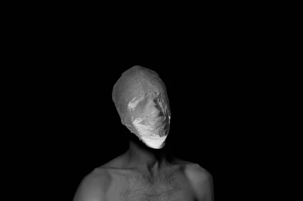 Black White Photo Man Plaster Mask — Stock Photo, Image
