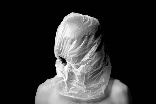 Στραγγαλισμός Πορτραίτου Πλαστική Σακούλα Στο Κεφάλι — Φωτογραφία Αρχείου