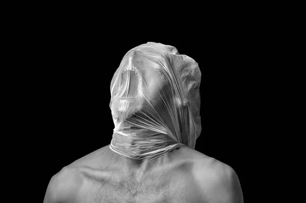 Portrait Strangulation Plastic Bag Head — Stock Photo, Image