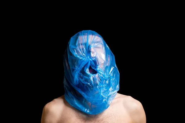 肖像画の絞殺頭部のビニール袋 — ストック写真