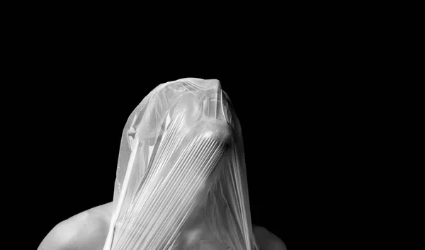Στραγγαλισμός Πορτραίτου Πλαστική Σακούλα Στο Κεφάλι — Φωτογραφία Αρχείου