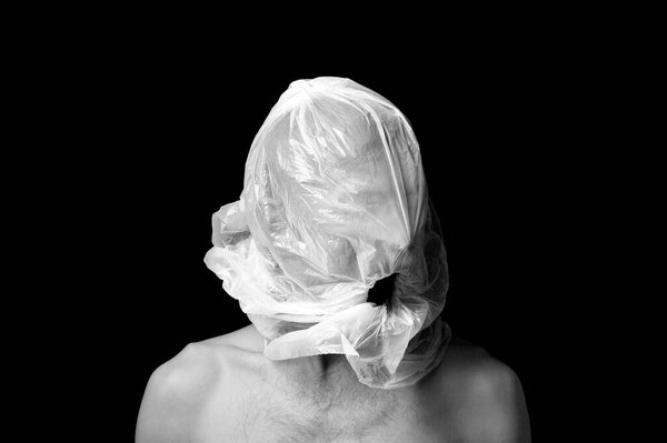 portrait strangulation, plastic bag on head