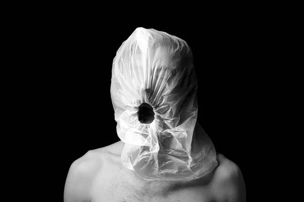 肖像画の絞殺頭部のビニール袋 — ストック写真