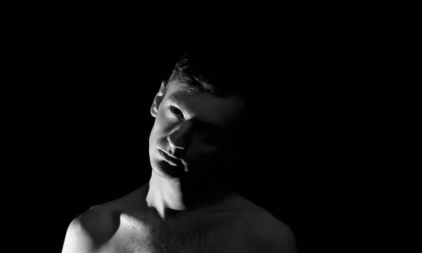 Black White Photo Portrait Guy Dramatic Lighting — Stock Photo, Image