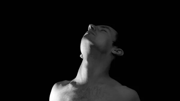 Portrait Photo Noir Blanc Homme Dans Éclairage Dramatique — Photo