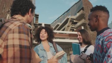 Students talking standing on the street