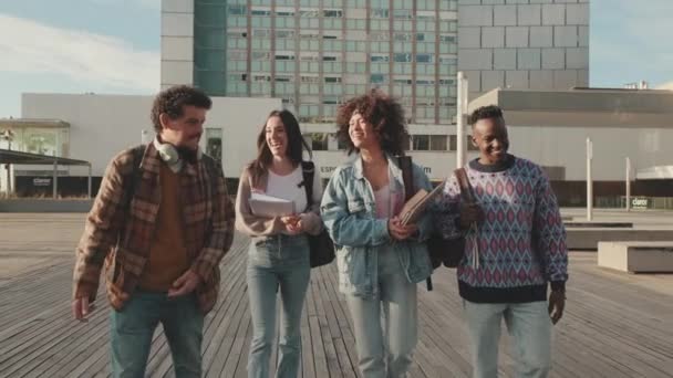 Classmates Students Walk Street Talking Laughing Together — Stock videók