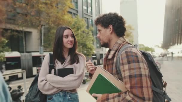 Student Couple Chatting While Standing Street — Wideo stockowe